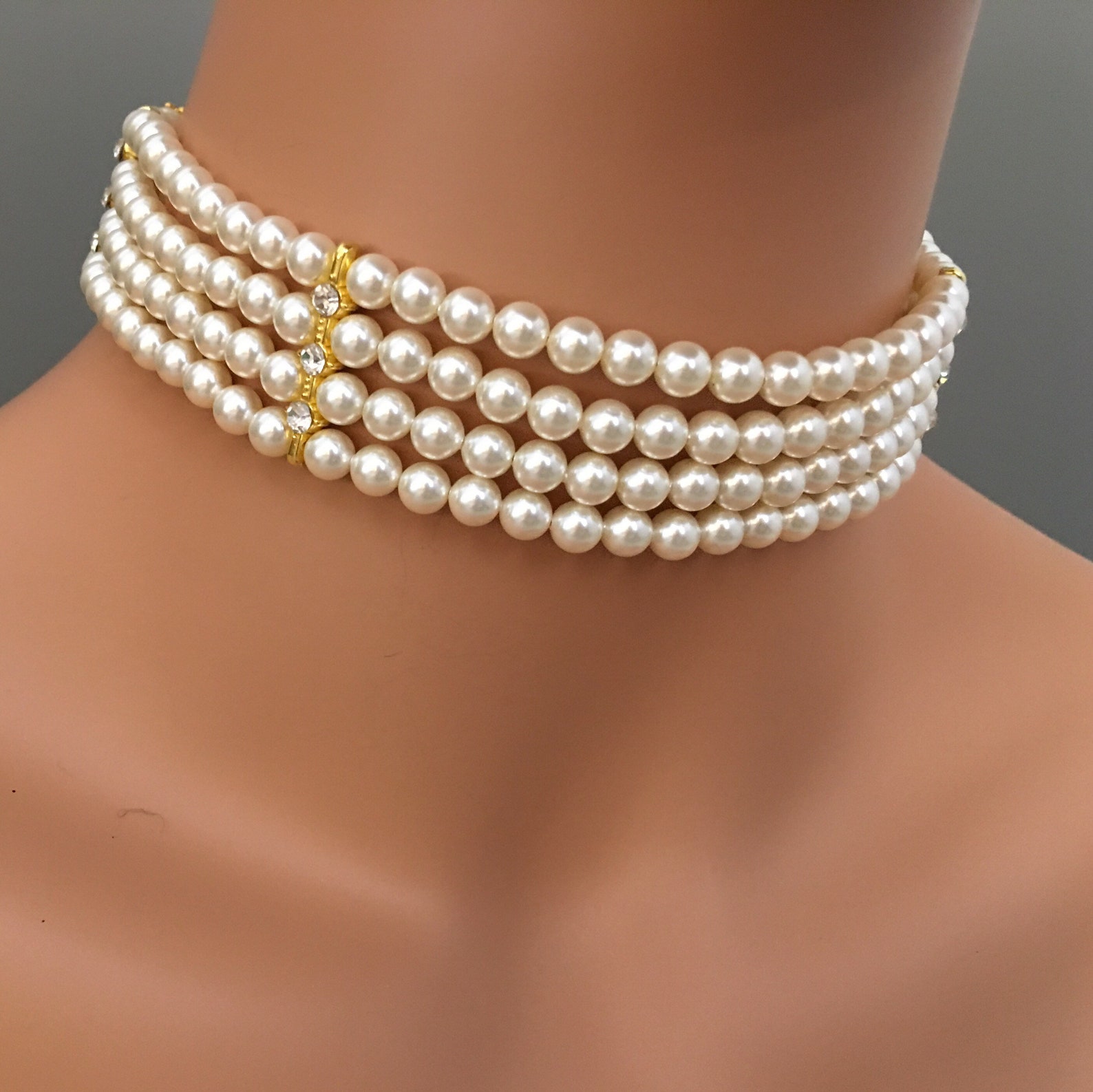Pearl Choker Earrings Set in Gold and Cream Ivory or White Etsy
