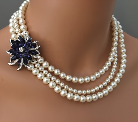 Navy Blue Pearl Necklace Set, Royal Blue Chunky Pearl Necklace, Statement  Necklaces for Women, Multi Strand Layered Nautical Wedding Jewelry - Etsy |  Chunky pearl necklace, Pearl necklace set, Chunky pearls