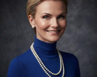 Long Pearl Necklace Earrings Set 2 strands classic pearls with Pearl Stud Earrings included Cream or White in your choice of length mom gift