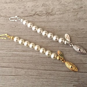Pearl Necklace Extender fish hook clasp in Silver or Gold a Solid Strand Cream Ivory or White glass pearls smaller 13mm x 7mm clasp