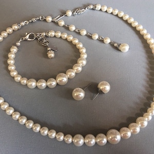 Ensemble de bijoux de demoiselle dhonneur, collier de perles, bracelet et boucles doreilles, un seul brin de perles Swarovski crème ivoire ou votre choix de couleur de mariage image 1