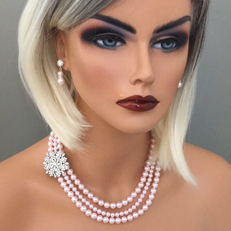 Complete Bridal Jewelry Set Blush Pink Pearl Necklace Bracelet Etsy