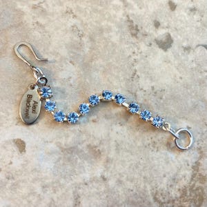 Rhinestone Necklace Extender Light Blue rhinestones in silver tone metal hook clasp
