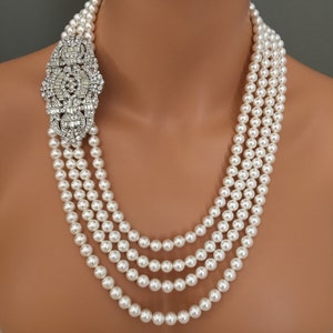 Large Big Giant Pearl 18mm Light Cream Pearl Necklace Bib Vintage Great Gatsby 