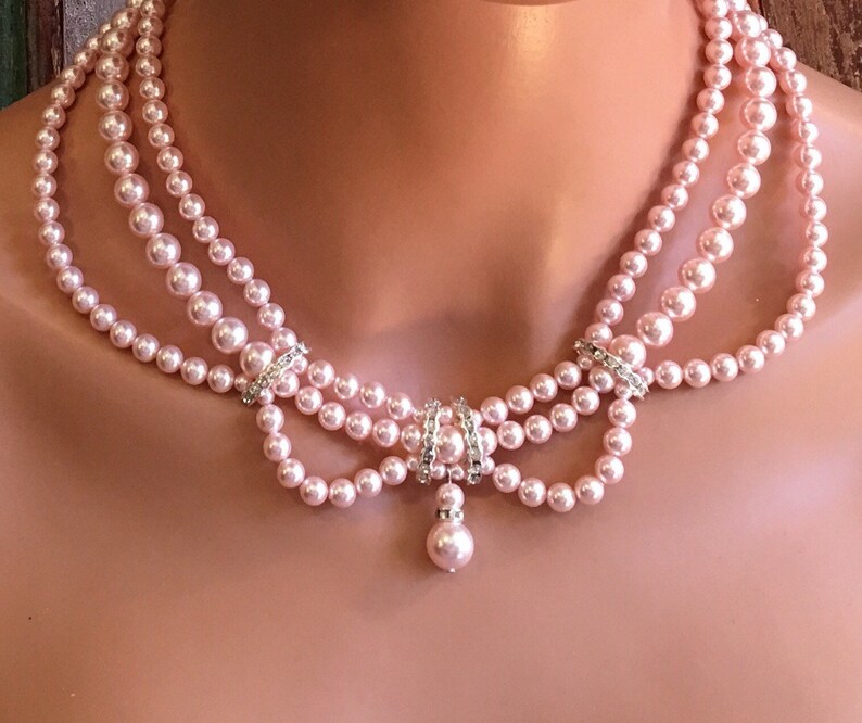 Blush Backdrop Necklace Set With Earrings Blush Rosaline Pink Etsy
