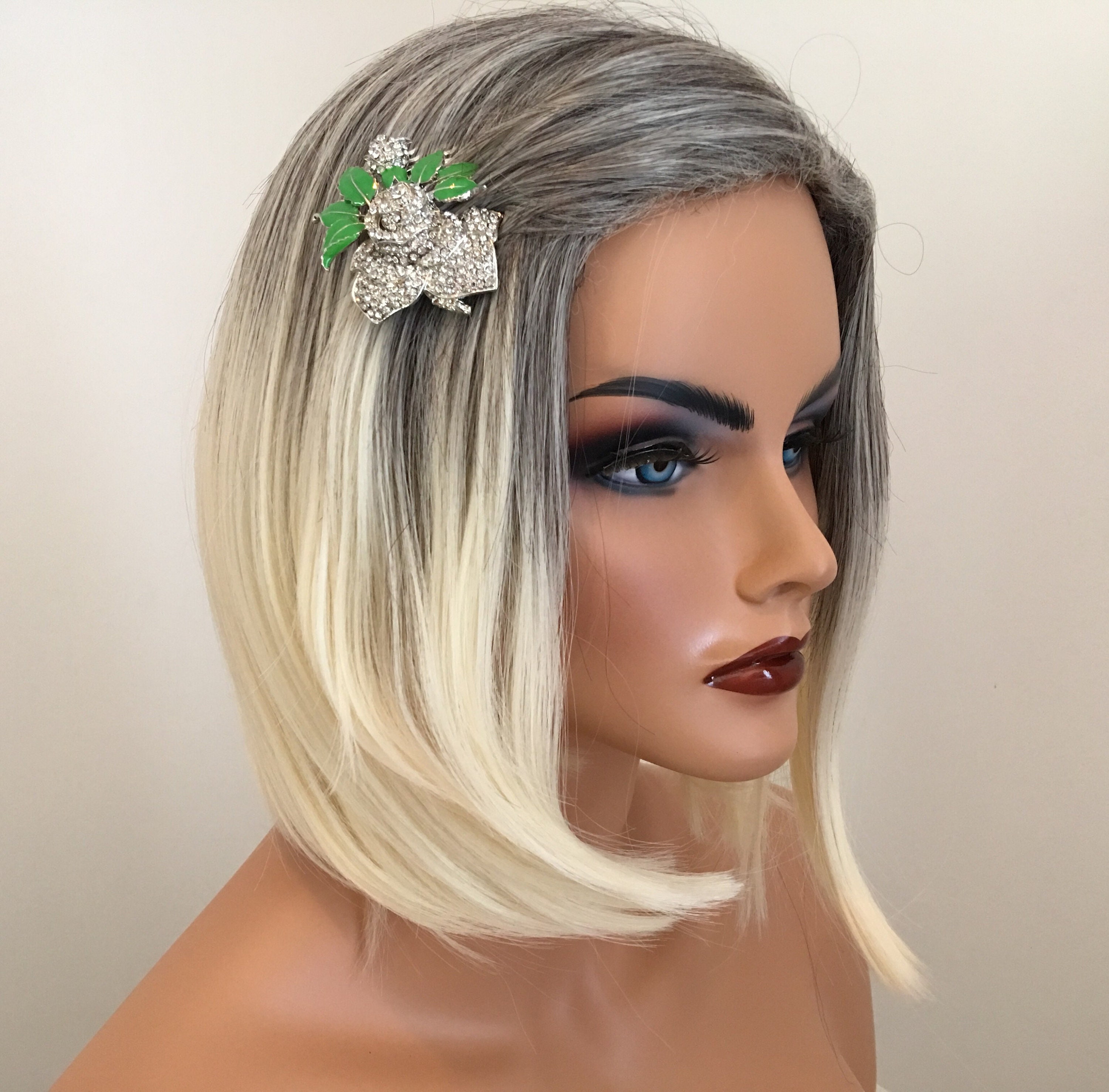 Flower Hair Comb Rhinestone Hair Accessory in Silver With Rose Etsy