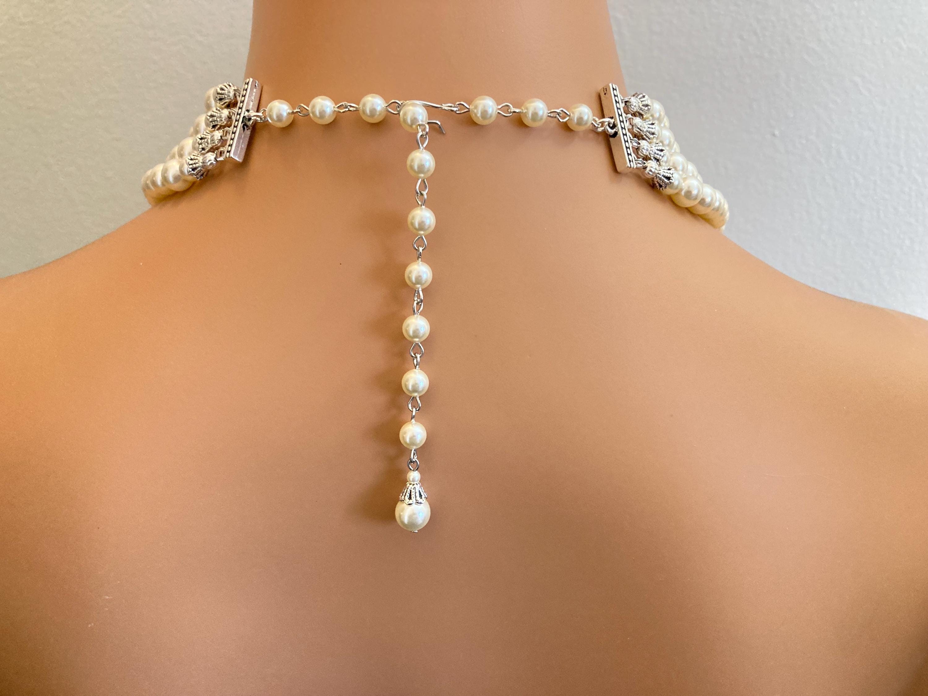 Pearl-Embellished Ivory Headpiece and Choker Set Royal Ivory Pearl Necklace Set – Jagdamba Pearls main image 4