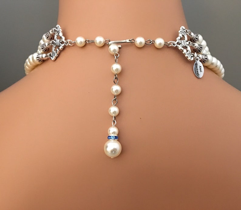 COMPLETE Jewelry Set Pearl Necklace With Brooch Navy Blue Etsy