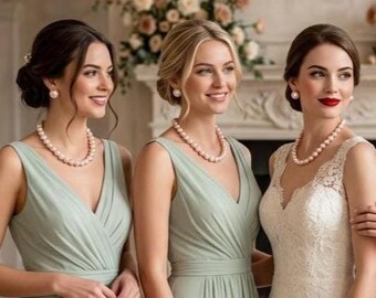 Bridesmaid Jewelry Set Pearl Necklace and Earrings Classic Wedding Jewelry includes Pearl Studs or Clip on Earrings perfect Bridesmaid Gifts