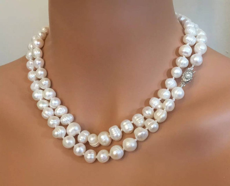Real Pearl Necklace hand knotted long flapper necklace Etsy