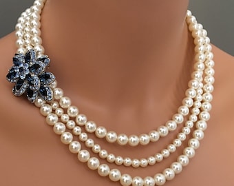 Mariage collier bijoux plaqué or simulé ivoire perles et cristaux 