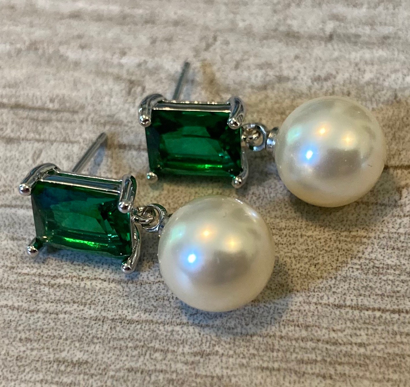 Green and pearl earrings deals