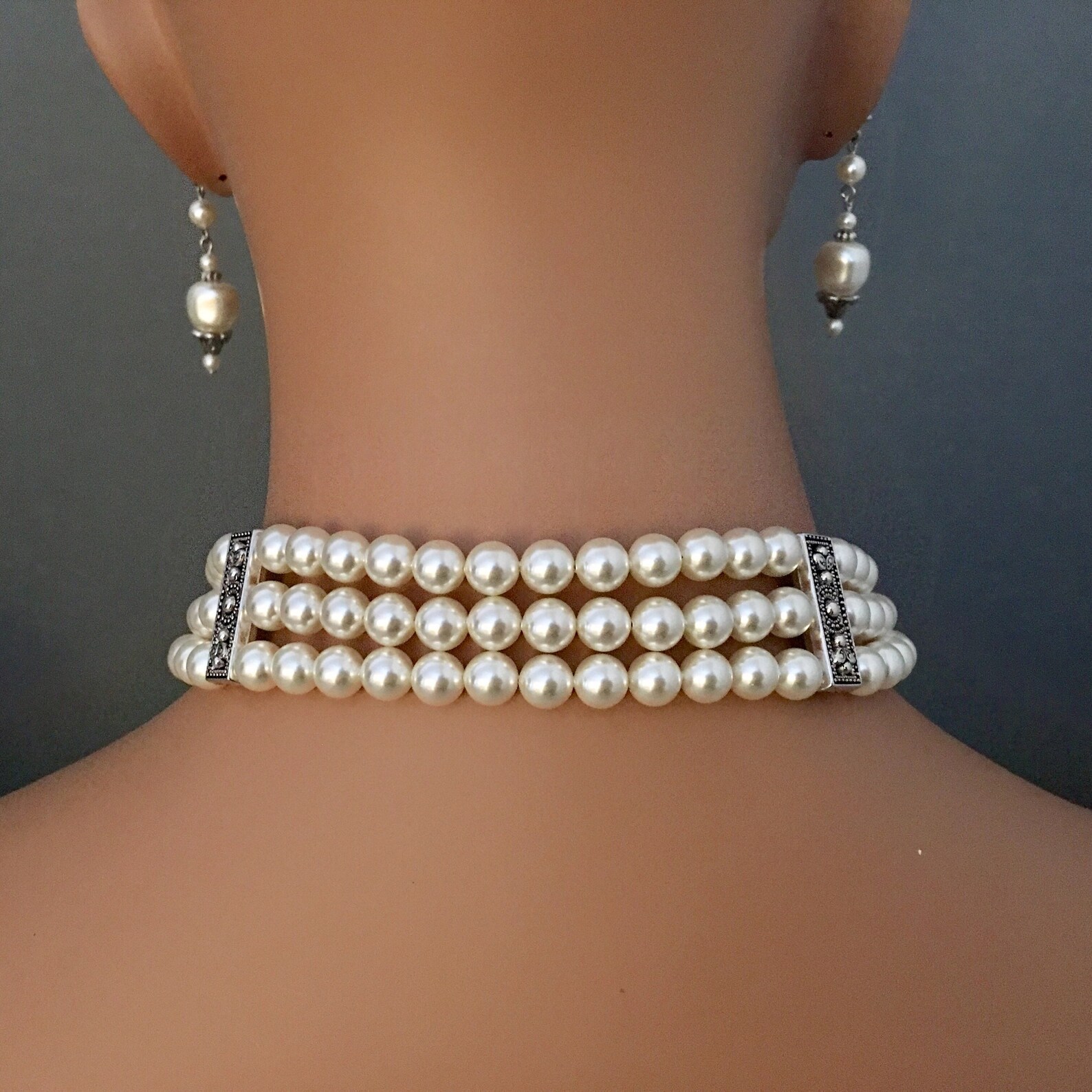 Pearl Choker Necklace Set Victorian Great Gatsby Style Elegant 3 ...
