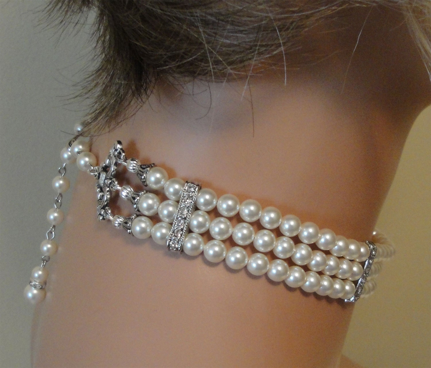 Pearl Choker Necklace Set 3 strands Ivory Swarovski Pearls Etsy