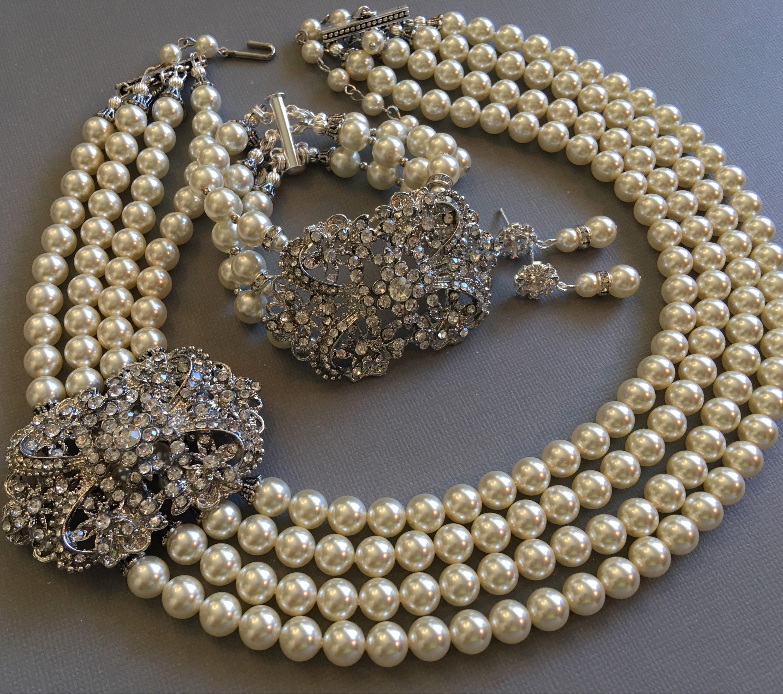 Complete Bridal Jewelry Set Pearl Necklace Bracelet and Etsy