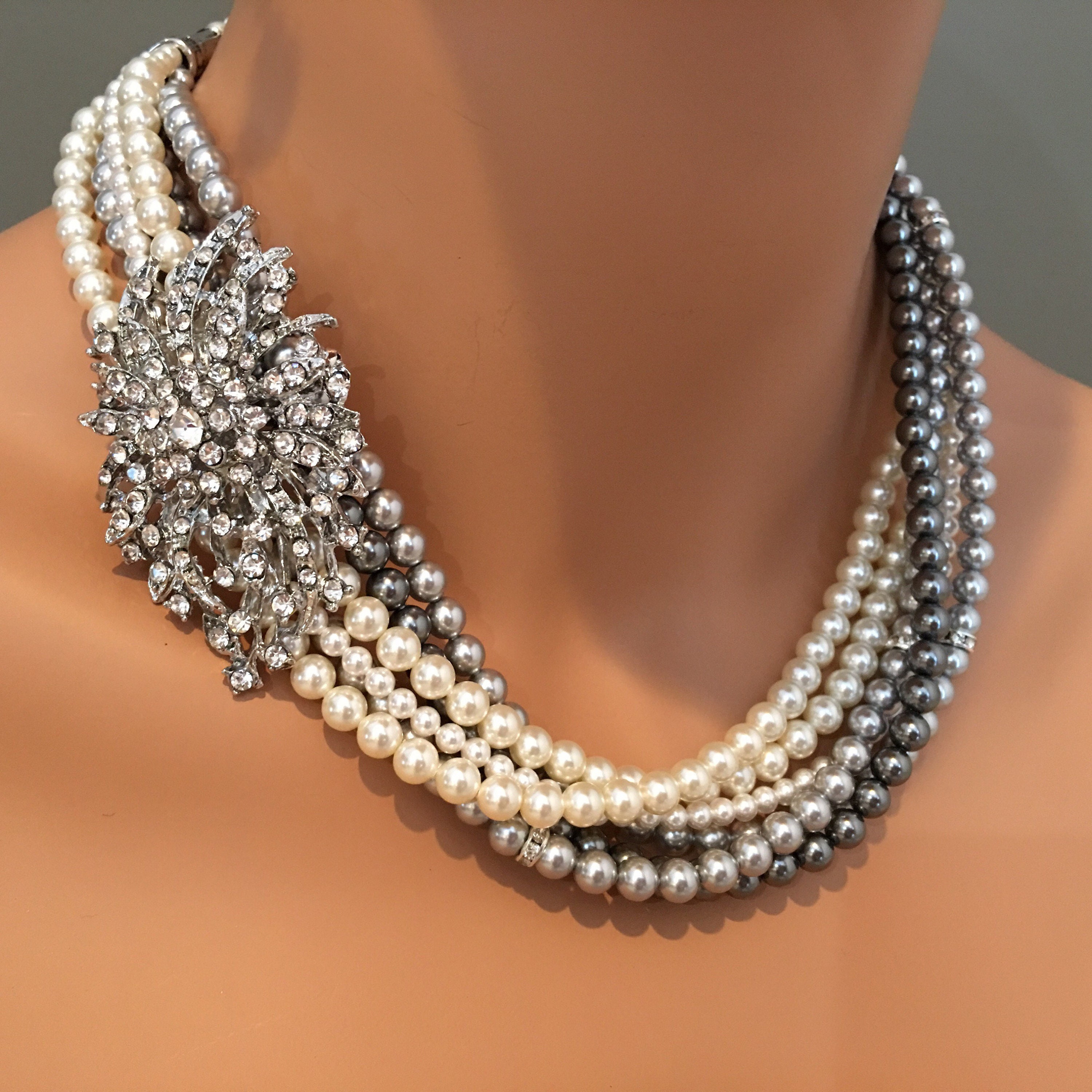 Gray Jewelry Set Necklace Bracelet Earrings Dark Grey Light Etsy