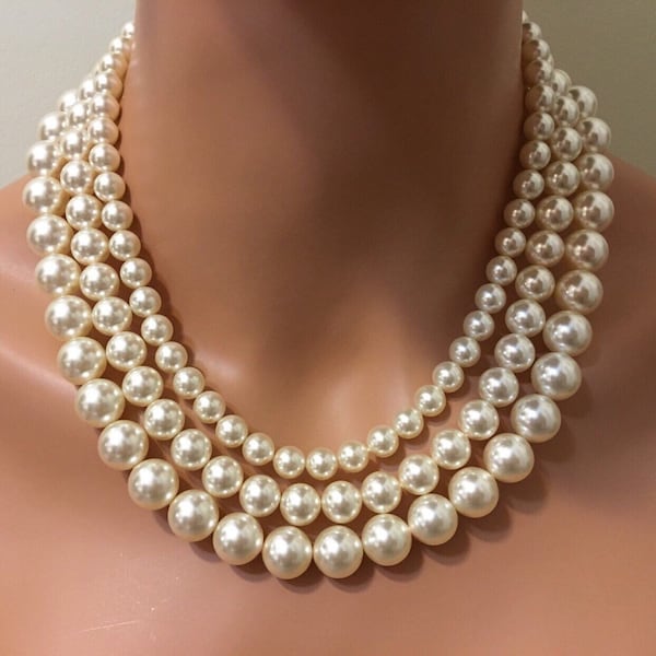Multi Strand Pearl Necklace Etsy