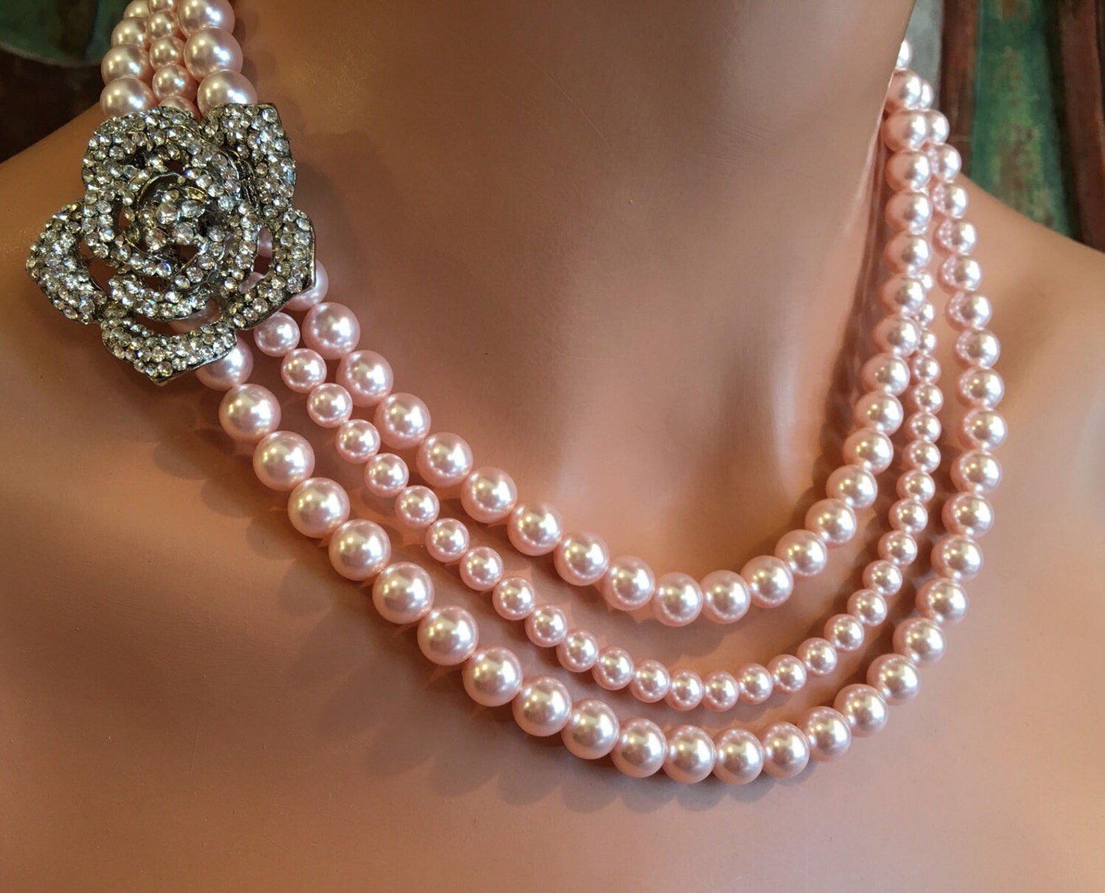 Blush Pearl Necklace With Brooch and Earrings Set 3 Multi Etsy