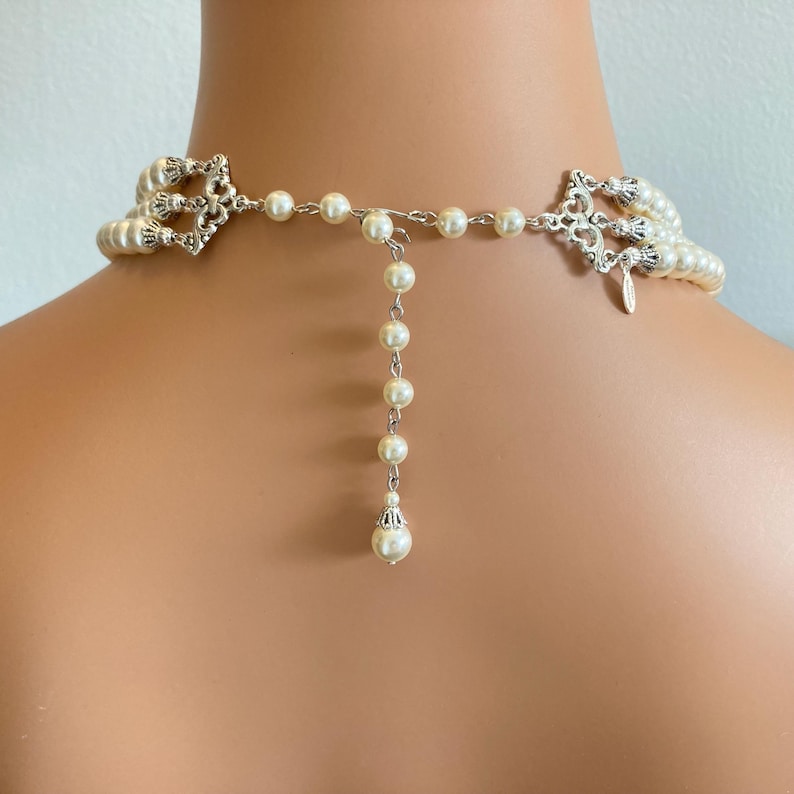 Complete Wedding Jewelry Set Pearl Necklace with Brooch Bracelet and Earrings 3 multi strands of Crystal pearls bridal jewelry sets image 6