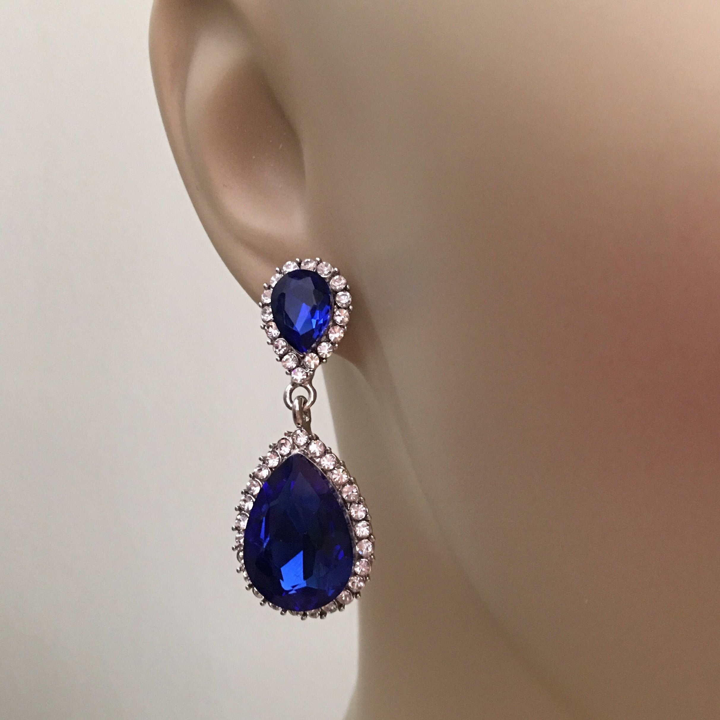 Royal Blue Earrings Long with Cobalt Blue Rhinestone in | Etsy