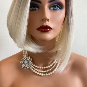 Complete Wedding Jewelry Set Pearl Necklace with Brooch Bracelet and Earrings 3 multi strands of Crystal pearls bridal jewelry sets image 5