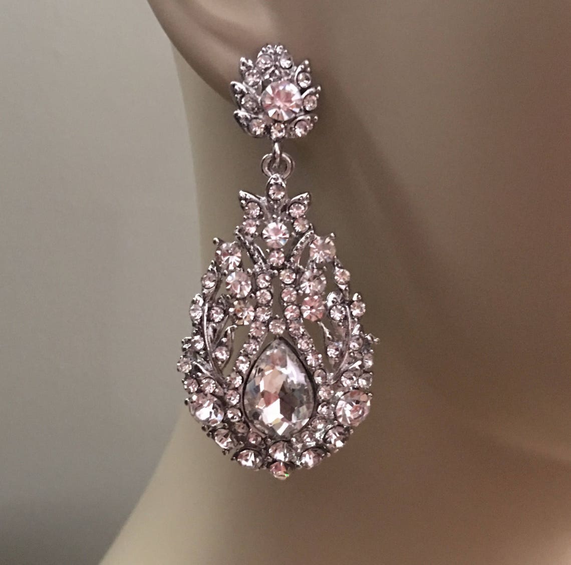 Long Gold Earrings Gold or silver and clear rhinestone formal Etsy