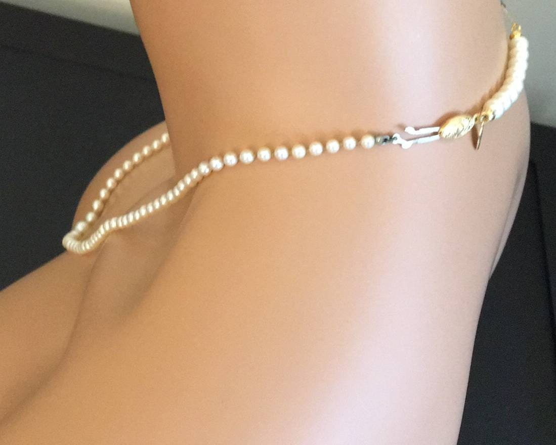 Necklace Extender Pearl Smaller Fish Hook Clasp Gold or Silver Cream Ivory  or White Glass Pearls to Lengthen Necklaces 13mm X 7mm Clasp 