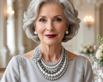 Statement Necklace Set: Swarovski Pearls, Rhinestone Brooch, by Alexi Blackwell Bridal wedding Jewelry perfect for the mother of the bride