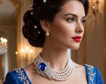 Something Blue Wedding Necklace with Blue Crystal Brooch and Earrings Royal Sapphire Blue Bride Jewelry handmade by Alexi Blackwell Bridal