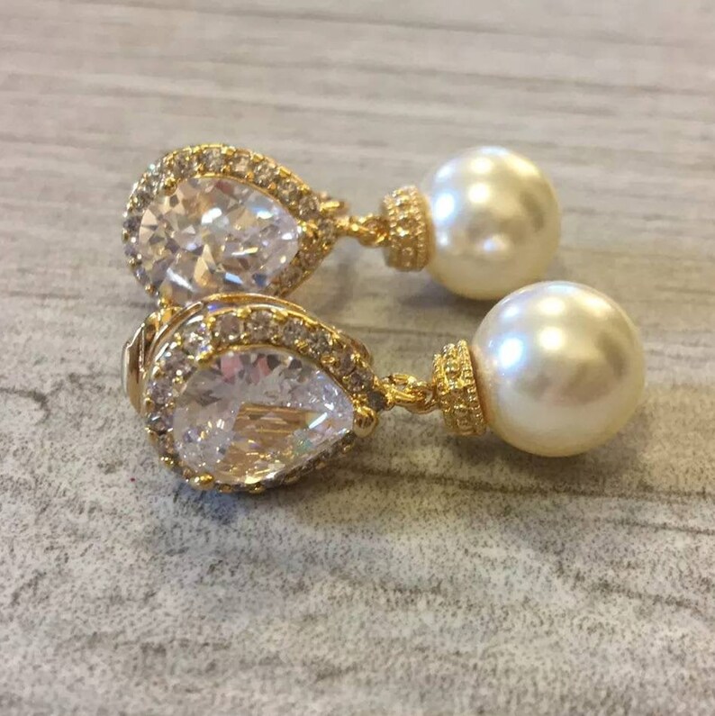 Gray Pearl Clip on Earrings in Silver or Gold CZ Rhinestone Etsy