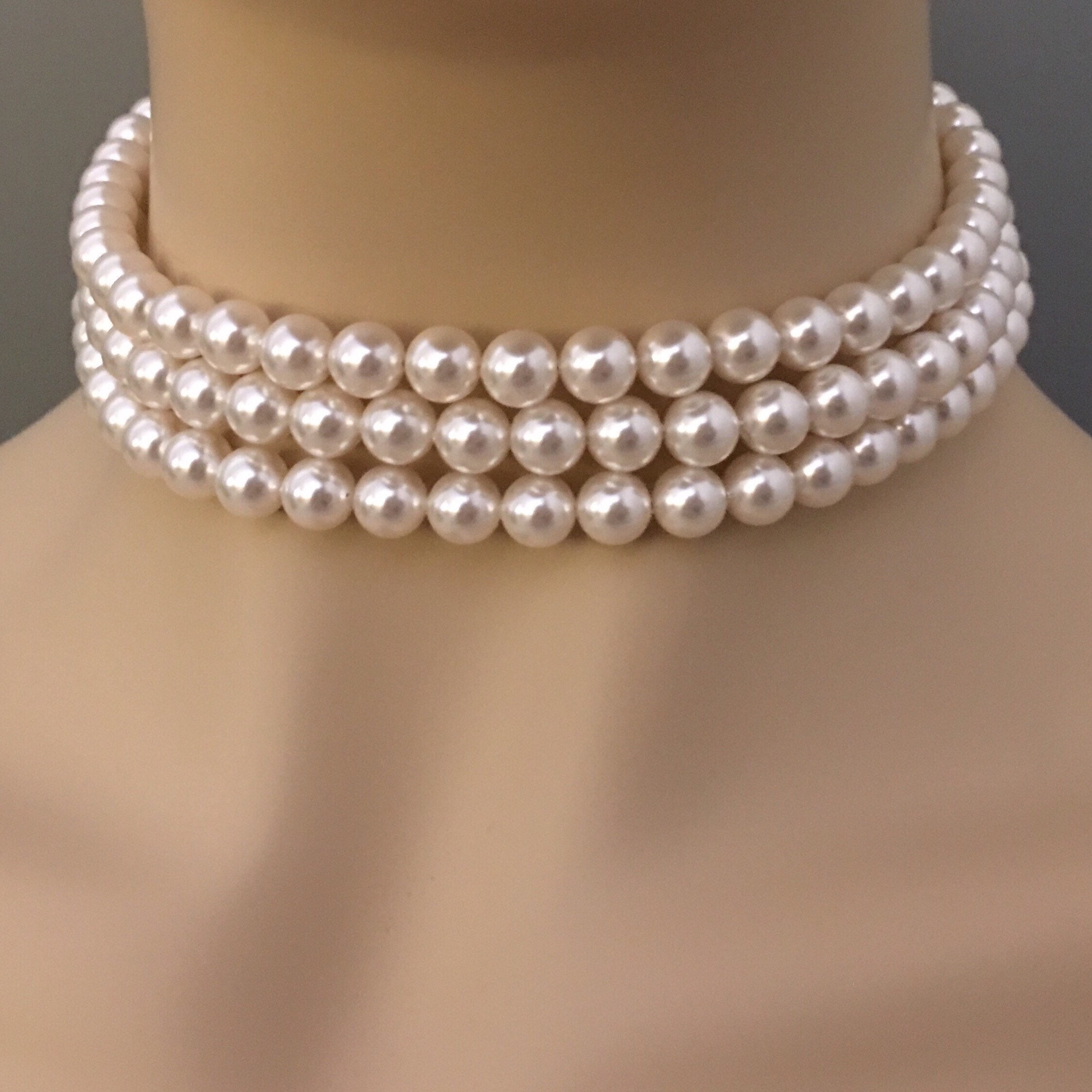 Aja Pathologisch Verlammen Pearl Choker Necklace Earrings Set with Pearl Stud Earrings 3 - Etsy België