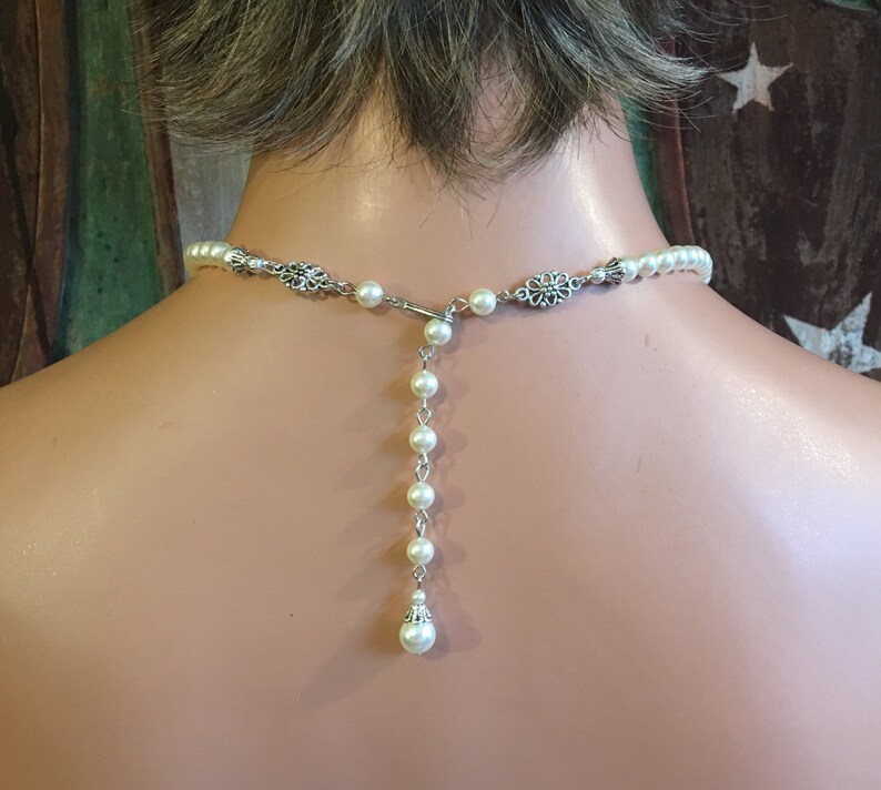 Ensemble de bijoux de demoiselle dhonneur, collier de perles, bracelet et boucles doreilles, un seul brin de perles Swarovski crème ivoire ou votre choix de couleur de mariage image 3