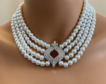 Queens Choker Necklace Set replica Kate Middleton Necklace Pearl Stud Earrings included White pearls Queen Elizabeth necklace gifts for her