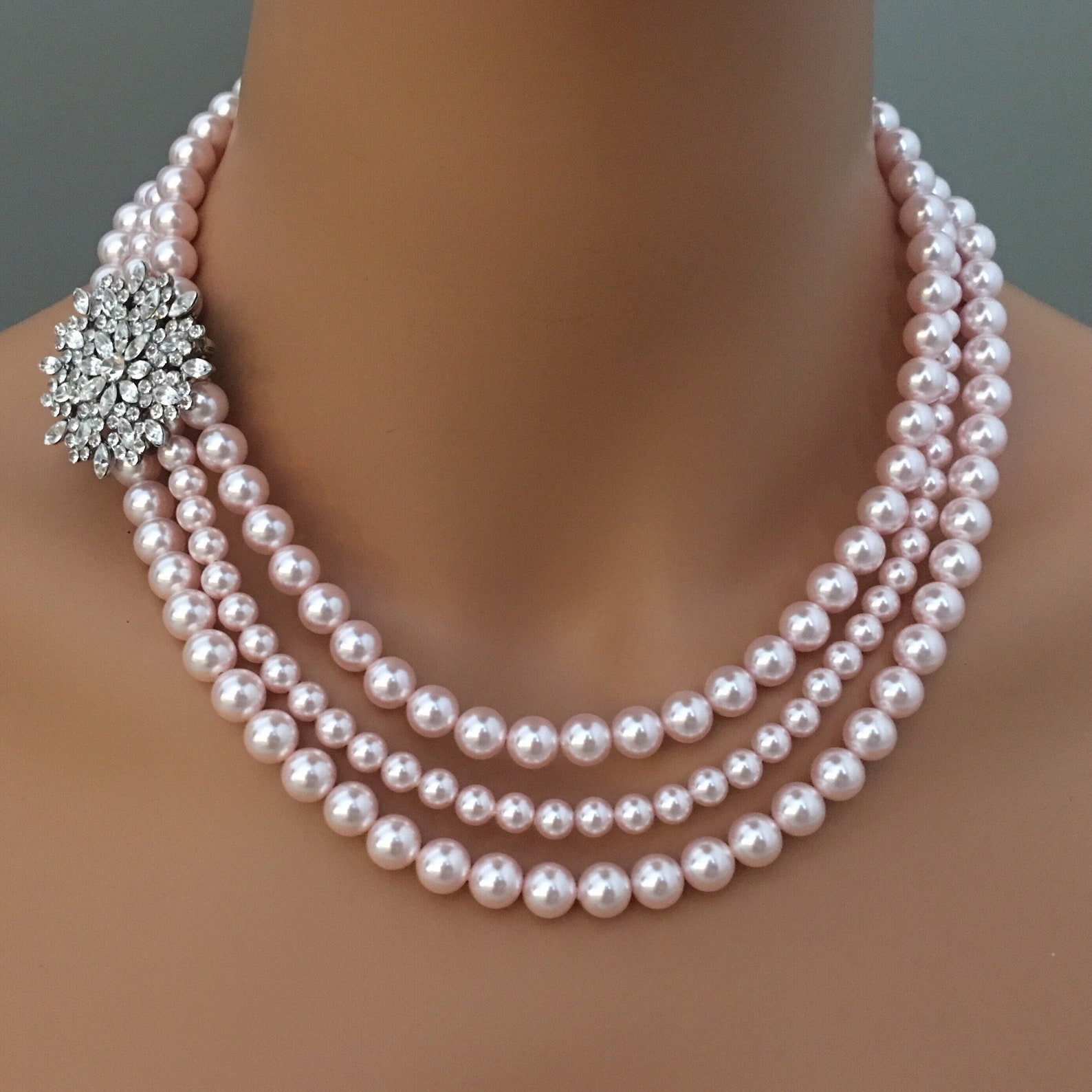 Blush Pearl Necklace Set With Earrings in Rosaline Pink Etsy