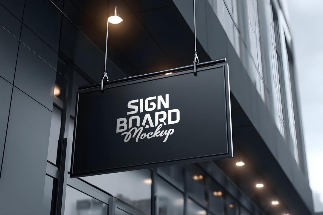 Hanging Signboard Logo Mockup | Modern Shop Exterior Sign Template ...