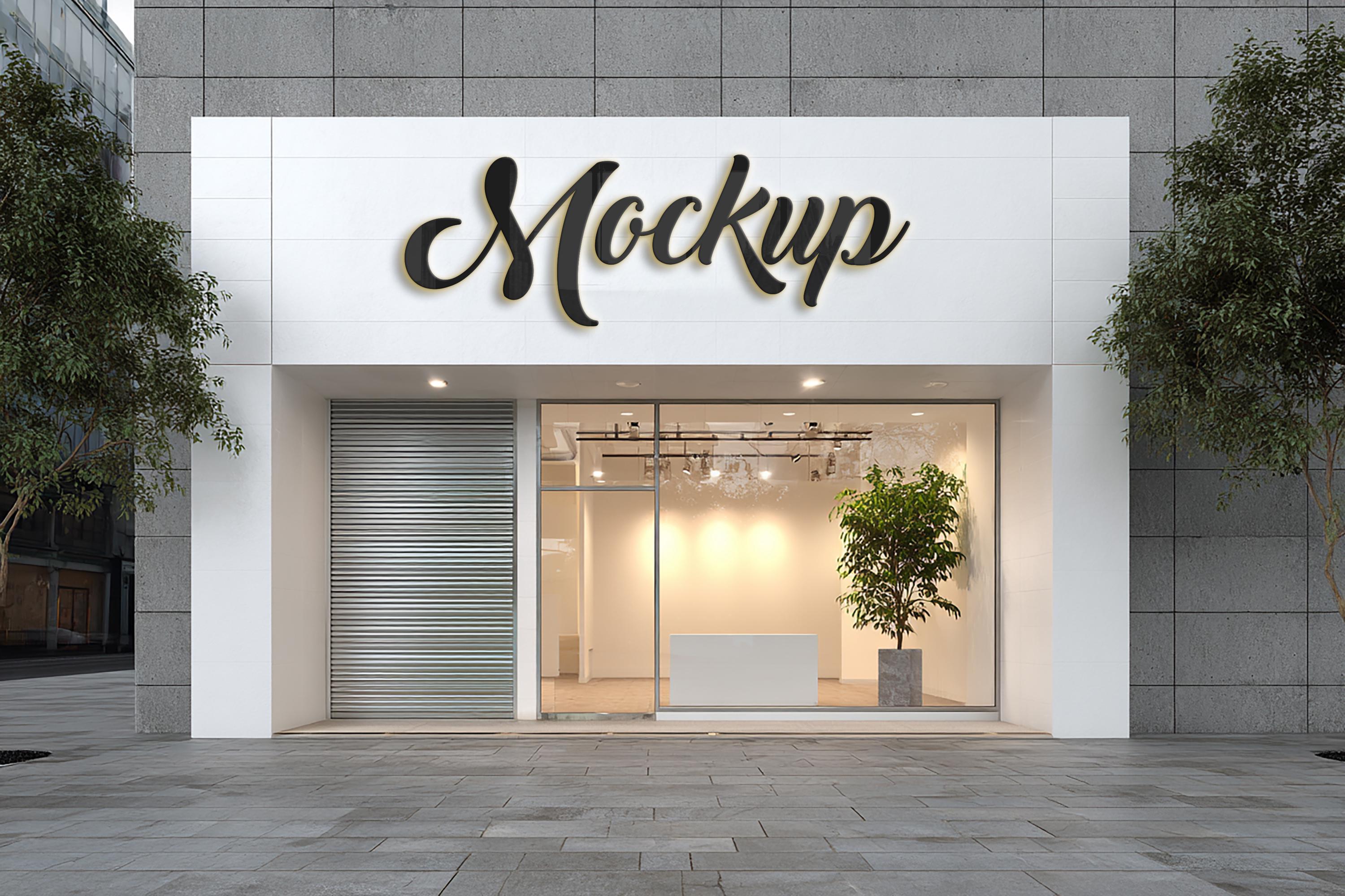 Modern Storefront Logo Mockup | White Minimalist Shop Facade PSD ...