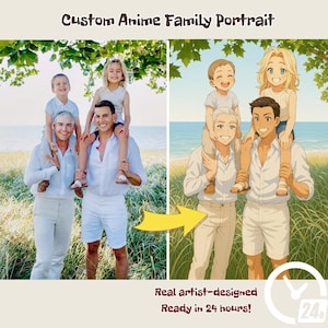 Portrait de famille Anime personnalisé - portrait numérique de dessin animé - Transformez votre photo de famille en cadeau d&#39;art de dessin animé Anime personnalisé en téléchargement numérique
