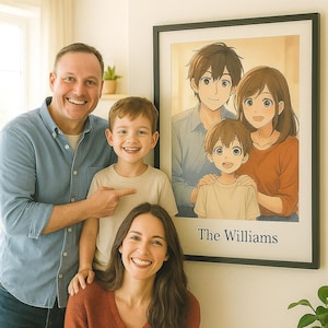 Portrait de famille anime personnalisé : transformez votre photo de famille en art anime personnalisé mignon-cadeau d&#39;art dessin animé personnalisé-téléchargement numérique