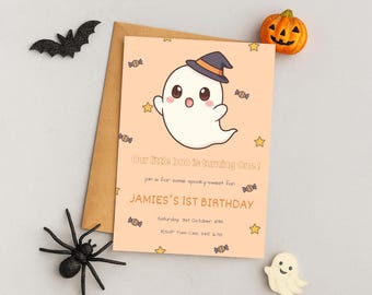 Onze Little Boo-verjaardagsuitnodiging | Leuke bewerkbare Halloween-kinderfeestsjabloon voor elke leeftijd |  Uni-geslacht Halloween-verjaardagsuitnodiging voor kinderen
