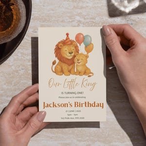 König Löwe Geburtstagseinladung | Safari-Dschungel-Party einladen | Bearbeitbare Canva Jungle Birthday Template | Ein Wild One einladen