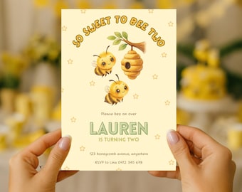 Sweet Bee Birthday Invitation, Honey Bee Birthday Invite Template, So Sweet to Be Invite for 1st, 2nd, 3rd Birthday Parties, Canva Template