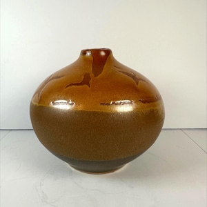 Handmade Brown Drip Glaze Pottery Vase: Mid-Century Modern Ceramic Decor