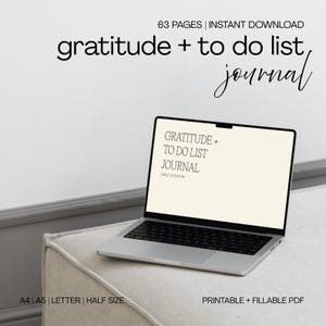Diario de gratitud y lista de tareas pendientes / Planificador digital diario estético / PDF imprimible y rellenable / Tamaños carta A4, A5 y medio tamaño