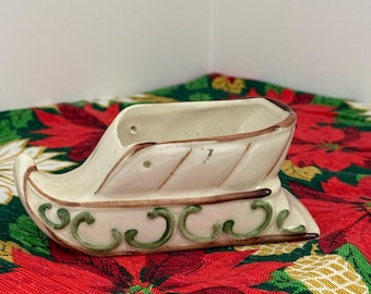 Vintage White Small Ceramic Christmas Sleigh