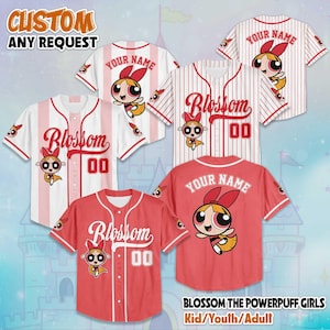 Personalized Blossom The Powerpuff Girls Movie Baseball Jersey, Custom Blossom Jersey Shirt, The Powerpuff Girls Birthday Gift