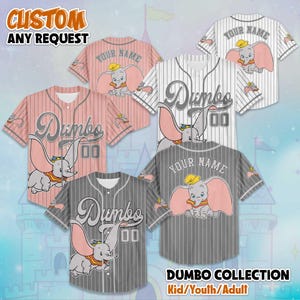 Personalized Dumbo Baseball Jersey, Disney Baseball Team Outfit, Birthday Gift, Elephant Magic Kingdom Family Trip Shirt