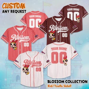 Custom The Powerpuff Girls Blossom Baseball Jersey, Funny Blossom Shirt, Retro Cartoon Jersey, Cute Gift for 90s Kids & Cartoon Fans