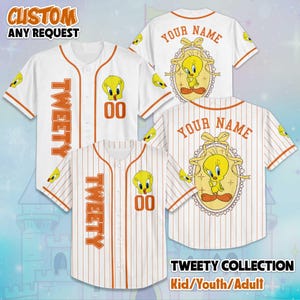 Camiseta de béisbol personalizada de Tweety Coquette, camiseta de Tweety de Looney Tunes, atuendo del equipo de béisbol de Disney, regalo de cumpleaños de Looney Tunes