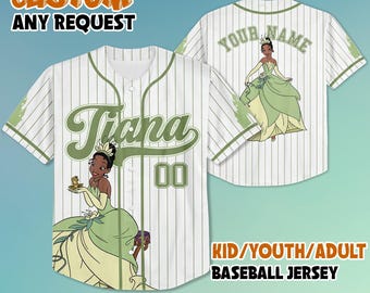 Personalized Tiana The Princess and the Frog Baseball Jersey, Custom Disney Tiana Princess Jersey Shirt, Disney Baseball Team Outfit