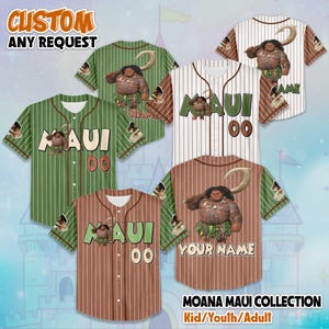 Personalized Moana Maui Collection Baseball Jersey, Custom Disney Maui Jersey Shirt, Disney Baseball Team Outfit, Birthday Gift